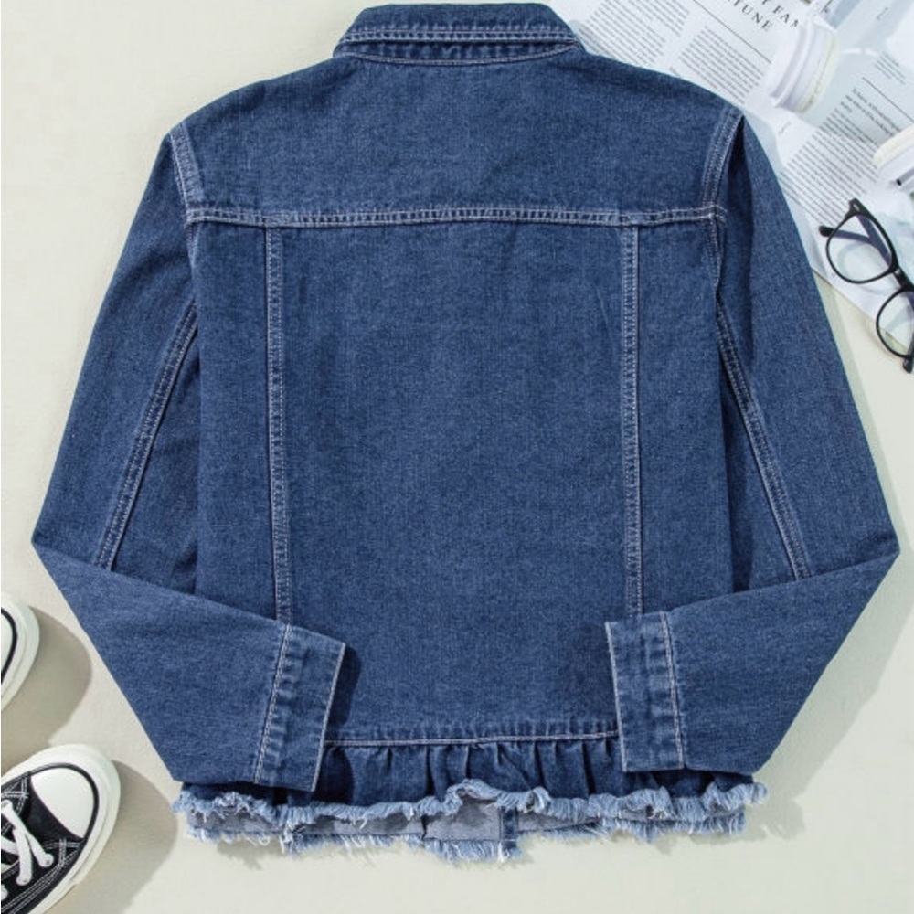 LAST ONE Ruffled Denim Jacket - Picture 7 of 14